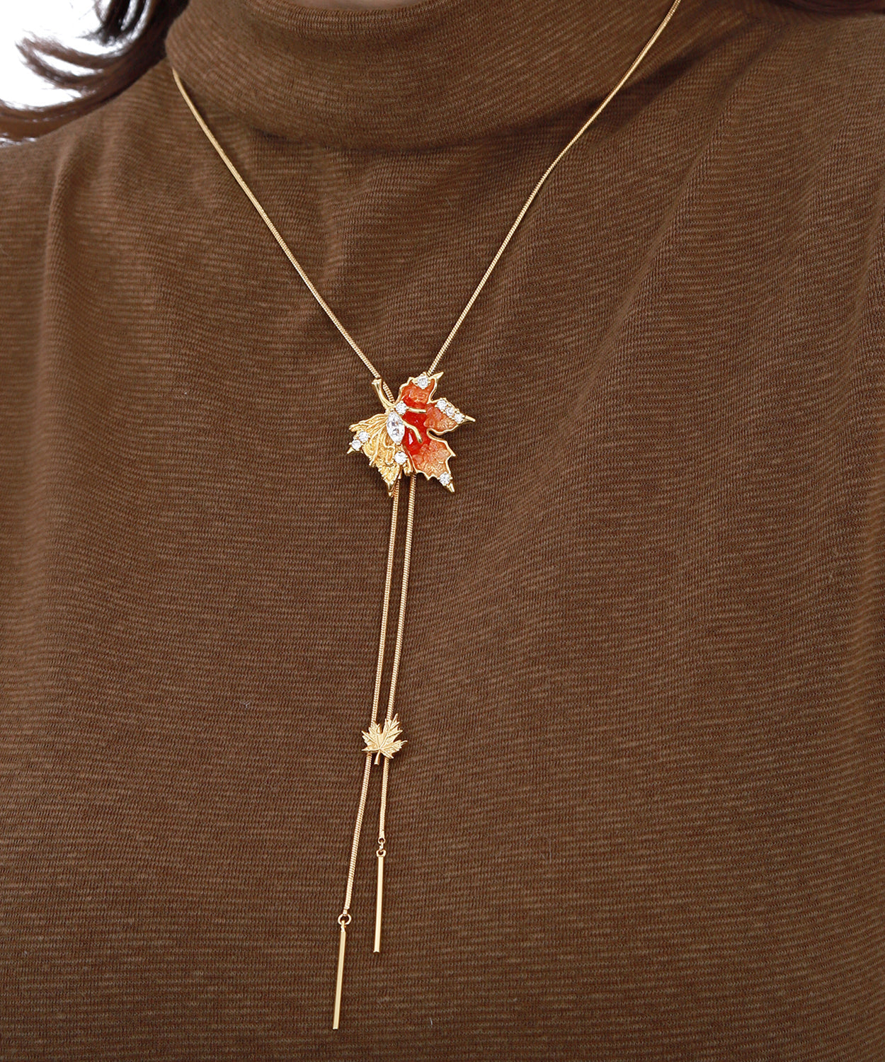 Unique Gold Copper Overgild Maple Leaf Lariat Necklace