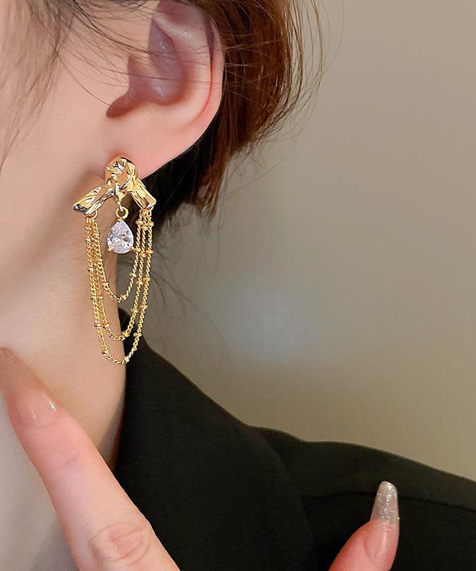 Einzigartige Gold Kupfer Zirkon Wassertropfen Quaste Tropfen Ohrringe