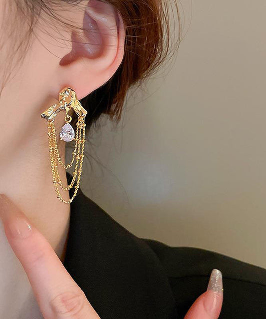 Einzigartige Gold Kupfer Zirkon Wassertropfen Quaste Tropfen Ohrringe