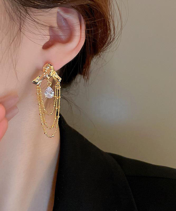 Einzigartige Gold Kupfer Zirkon Wassertropfen Quaste Tropfen Ohrringe