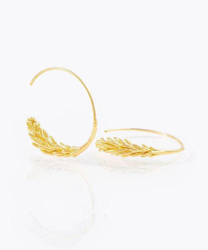 Pendientes de aro únicos con espigas de trigo doradas en plata de ley