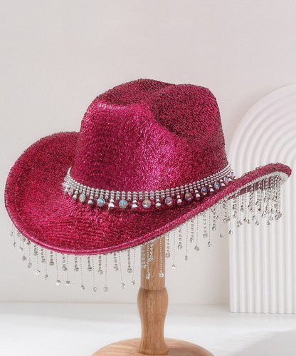 Unique Gold Tassel Zircon Large Brimmed Jazz Cowboy Hat