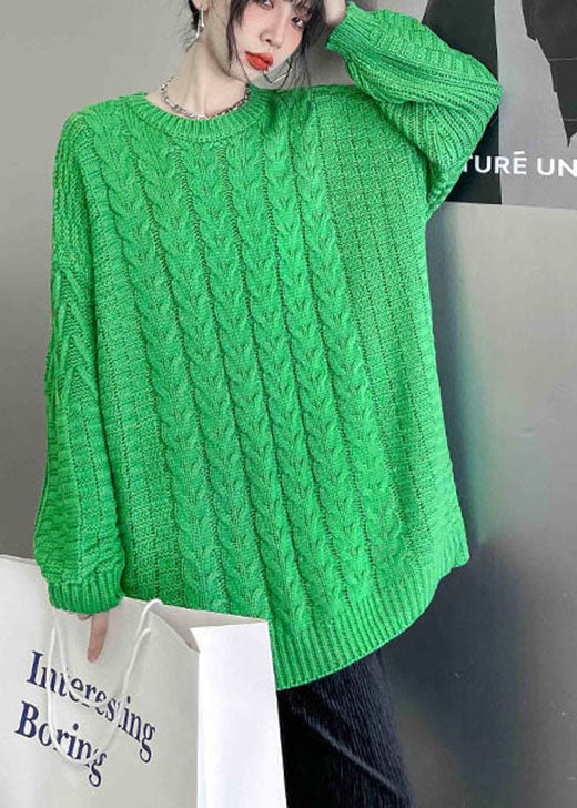Einzigartige grüne O-Ausschnitt kuschelige Casual Herbst Strickpullover