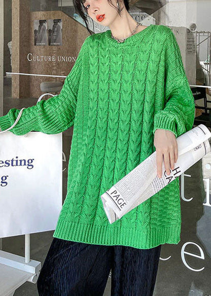 Einzigartige grüne O-Ausschnitt kuschelige Casual Herbst Strickpullover