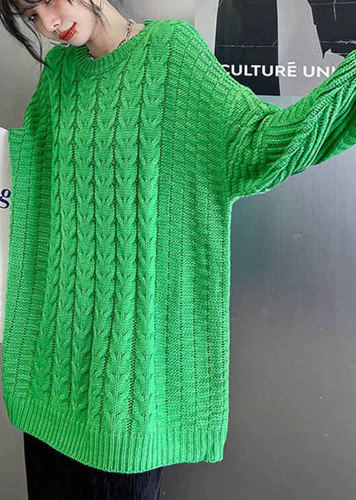 Einzigartige grüne O-Ausschnitt kuschelige Casual Herbst Strickpullover