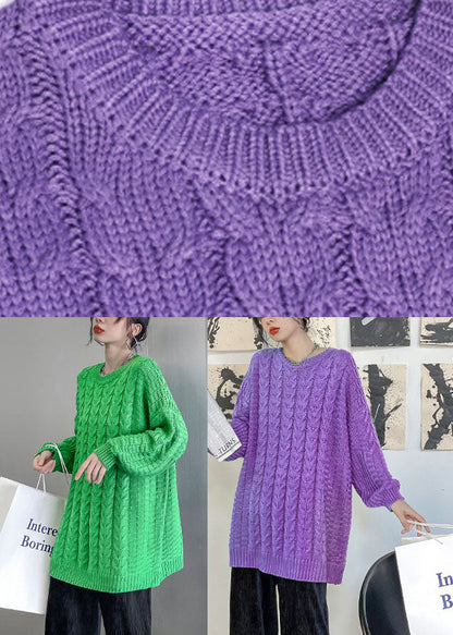 Einzigartige grüne O-Ausschnitt kuschelige Casual Herbst Strickpullover