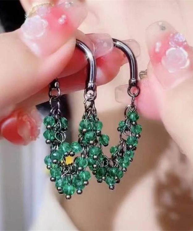 Pendientes colgantes únicos de acero inoxidable verde con cuentas de cristal de circonita