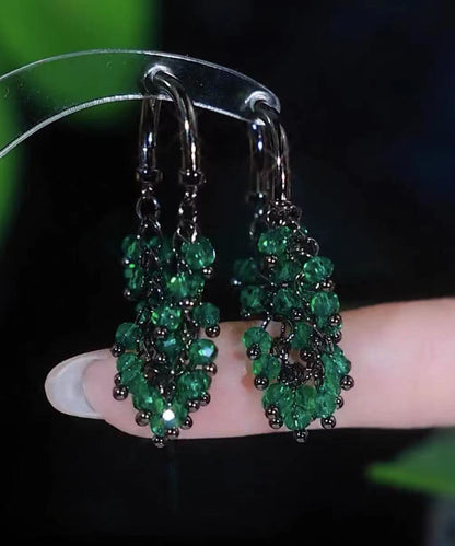 Pendientes colgantes únicos de acero inoxidable verde con cuentas de cristal de circonita