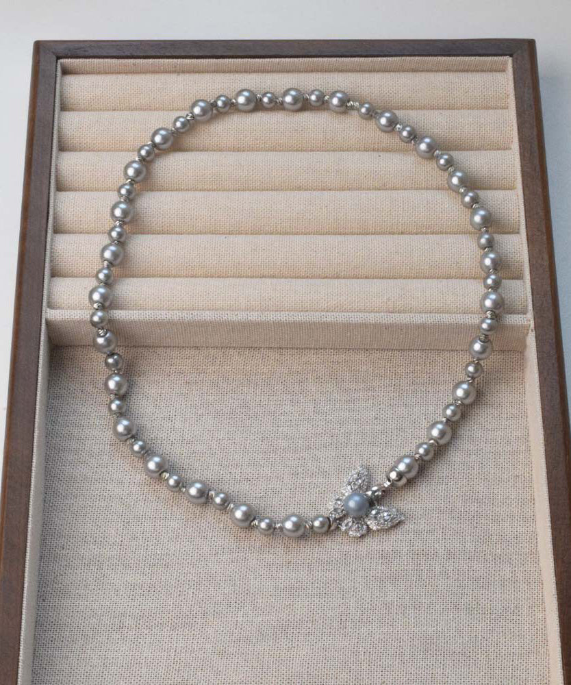 Unique Grey Alloy Zircon Butterfly Pendant Necklace