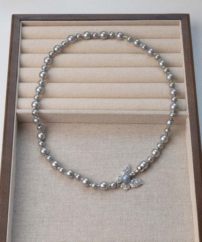 Unique Grey Alloy Zircon Butterfly Pendant Necklace