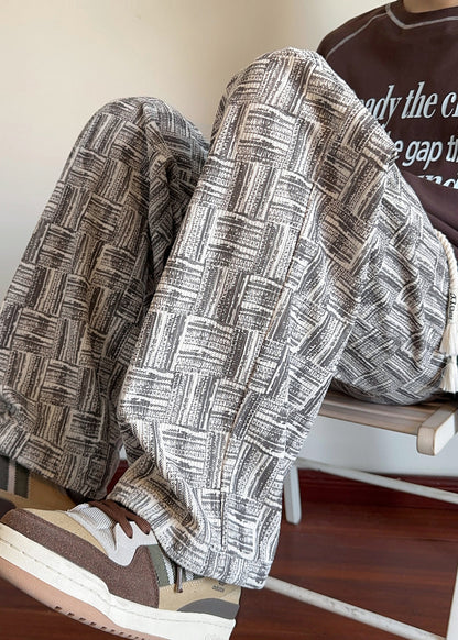 Unique Grey Oversized Plaid Cotton Mens Pants Men Apparel Fall