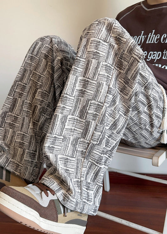 Unique Grey Oversized Plaid Cotton Mens Pants Men Apparel Fall
