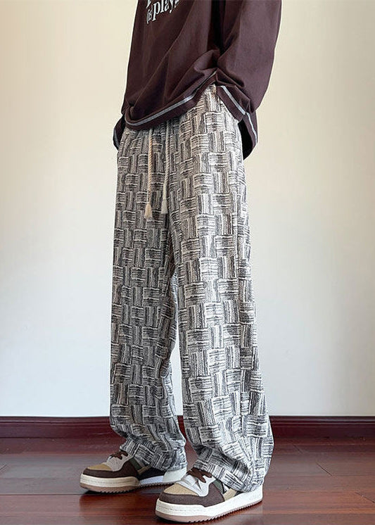 Unique Grey Oversized Plaid Cotton Mens Pants Men Apparel Fall