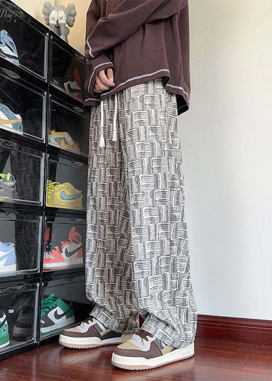 Unique Grey Oversized Plaid Cotton Mens Pants Men Apparel Fall