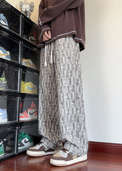 Unique Grey Oversized Plaid Cotton Mens Pants Men Apparel Fall