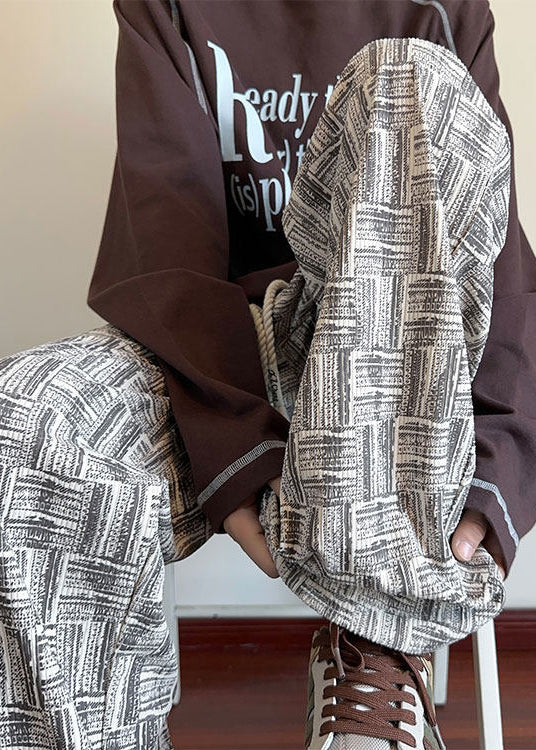 Unique Grey Oversized Plaid Cotton Mens Pants Men Apparel Fall