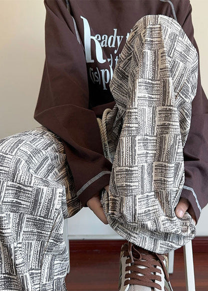 Unique Grey Oversized Plaid Cotton Mens Pants Men Apparel Fall