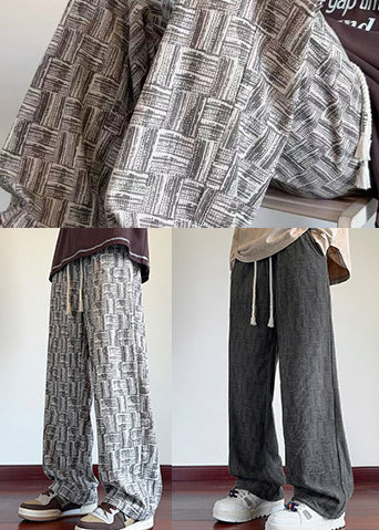 Unique Grey Oversized Plaid Cotton Mens Pants Men Apparel Fall