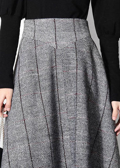 Einzigartige grau karierte A-Linien-Röcke aus Wolle für den Frühling