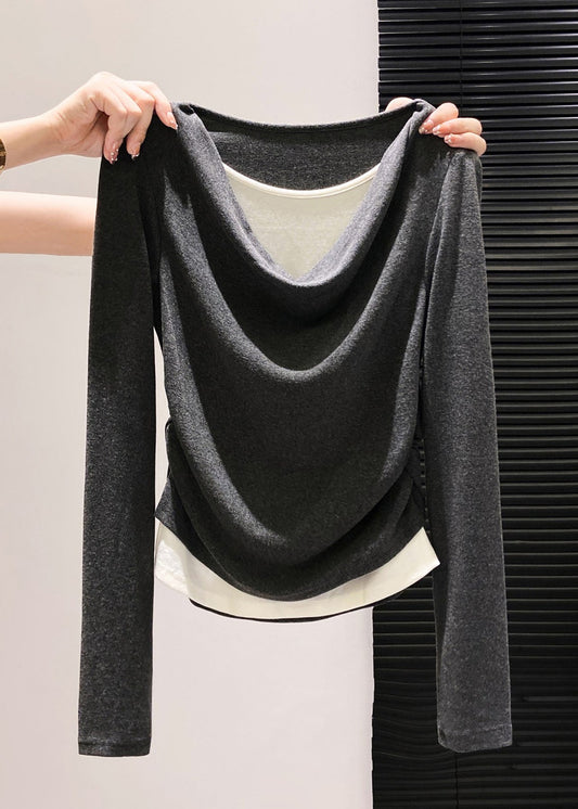 Einzigartige graue, knitterige Patchwork-Baumwollhemden für den Frühling