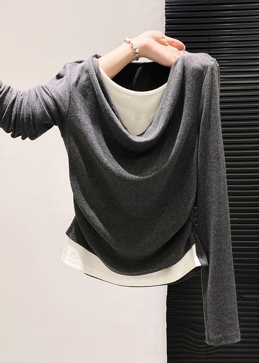 Einzigartige graue, knitterige Patchwork-Baumwollhemden für den Frühling