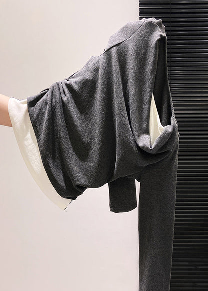 Einzigartige graue, knitterige Patchwork-Baumwollhemden für den Frühling