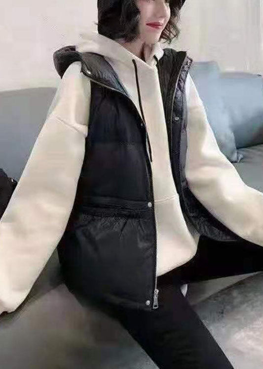 Einzigartige khakifarbene, lässige Winterweste mit Kapuze und Taschen, ärmellos