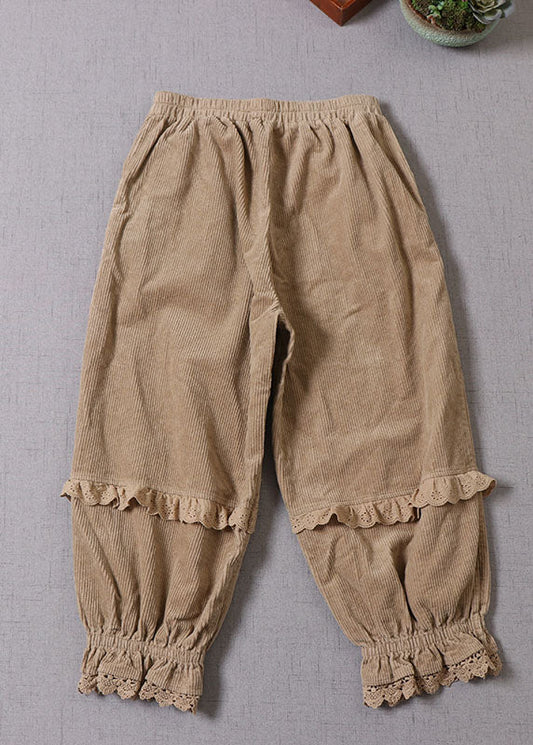 Einzigartige Khaki Spitze Patchwork Cordhose Winter