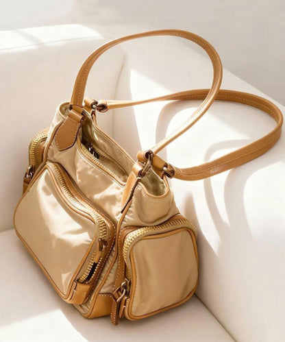 Unique Khaki Nylon Pockets Shoulder Bag