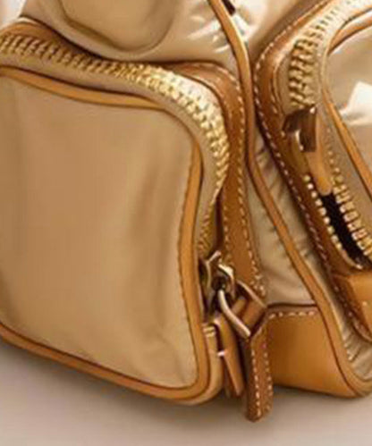 Unique Khaki Nylon Pockets Shoulder Bag