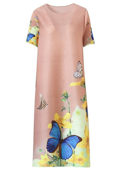 Unique Khaki Butterfly Print Knee Dress Summer Holiday Outfits - SooLinen
