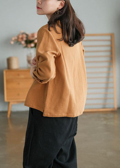 Unique Khaki Side Open Embroideried Fall Long Sleeve Shirt - SooLinen