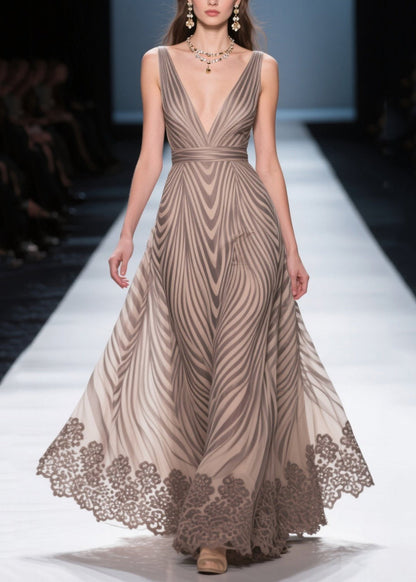 Unique Khaki Zebra Pattern Exra Large Hem Chiffon Dresses Summer