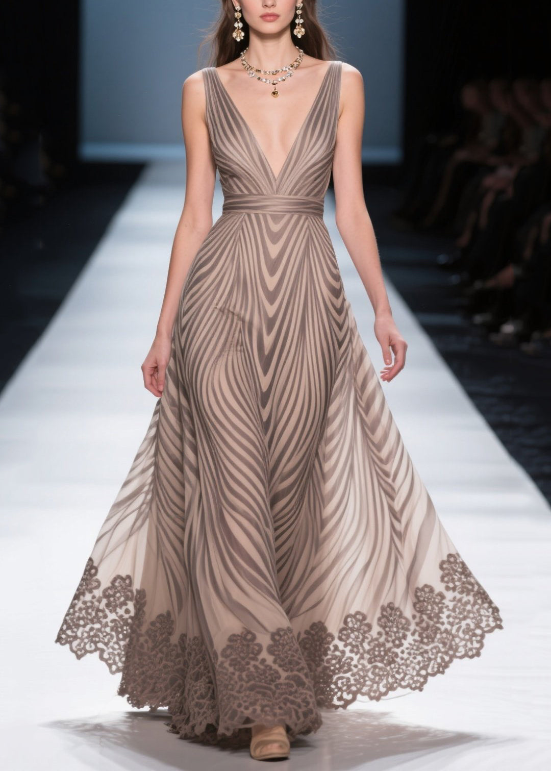 Unique Khaki Zebra Pattern Exra Large Hem Chiffon Dresses Summer