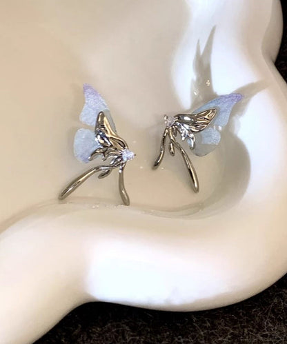 Unique Light Blue Copper Alloy Resin Tulle Butterfly Stud Earrings
