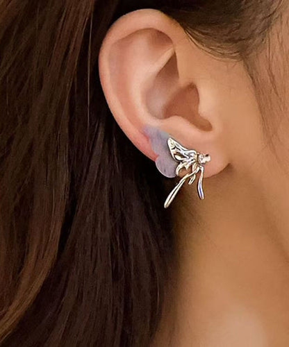 Unique Light Blue Copper Alloy Resin Tulle Butterfly Stud Earrings