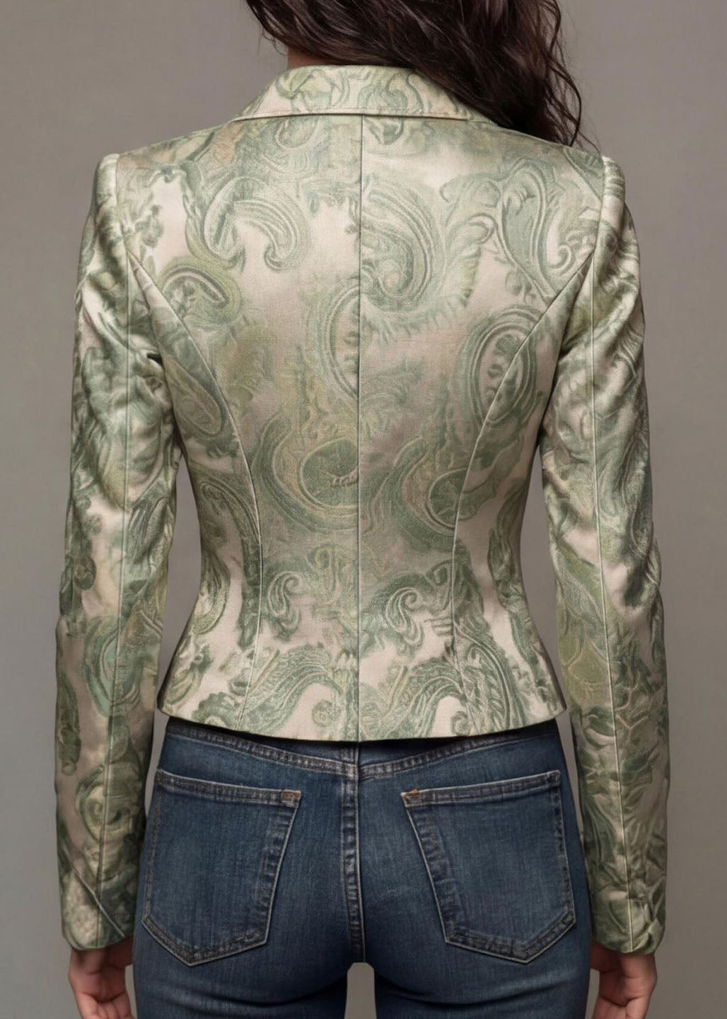Unique Light Green Peter Pan Collar Print Button Cotton Blazer Jackets Coat Fall