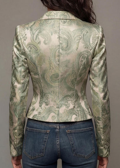 Unique Light Green Peter Pan Collar Print Button Cotton Blazer Jackets Coat Fall