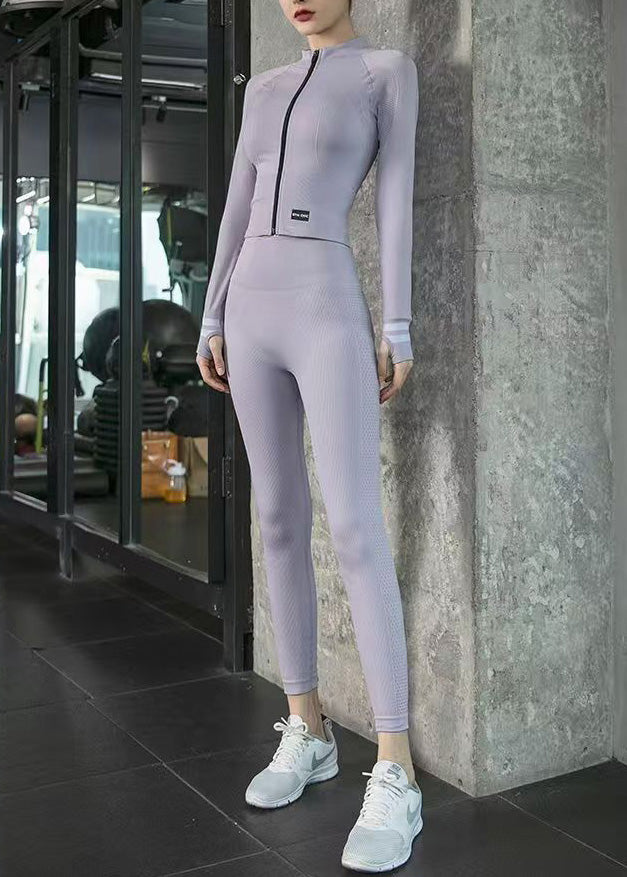 Unique Light Green Zip Up Long Sleeve Sports Yoga Set Outfit