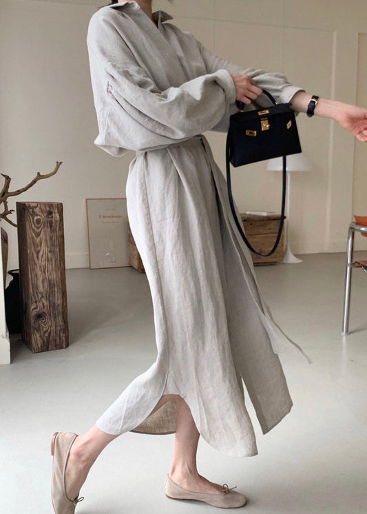 Einzigartige Hellgrau Peter Pan Kragen Seite offen Hemden Kleid Frühling