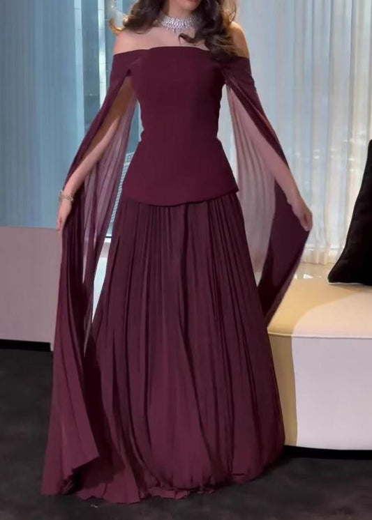 Unique Mulberry Cold Shoulder Patchwork Tulle Party Dress