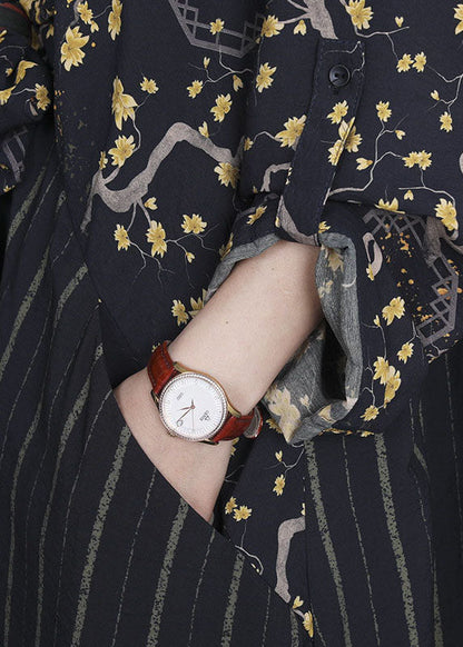 Einzigartiges Patchwork-Kleid mit Marine-Print und Bindegürtel für den Herbst und die Feiertage mit langen Ärmeln