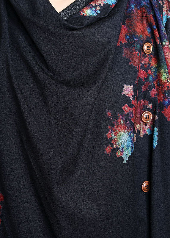 Unique Navy Turtle Neck Print Dress Spring