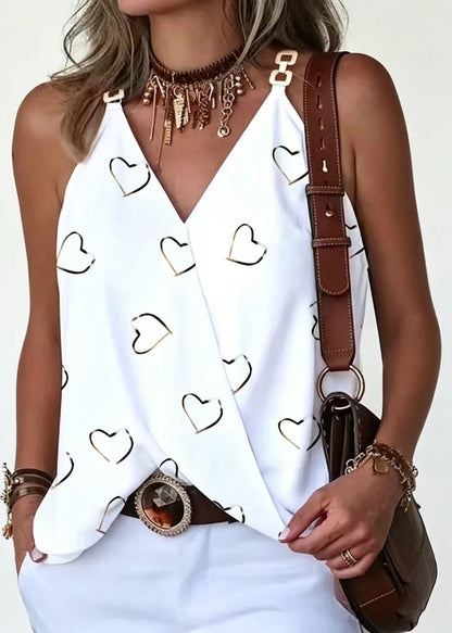 Unique Navy V Neck Metal Buckle Top Summer