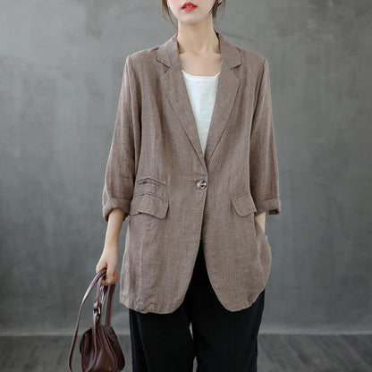 Unique Notched pockets Blouse Wardrobes khaki plaid blouse - SooLinen