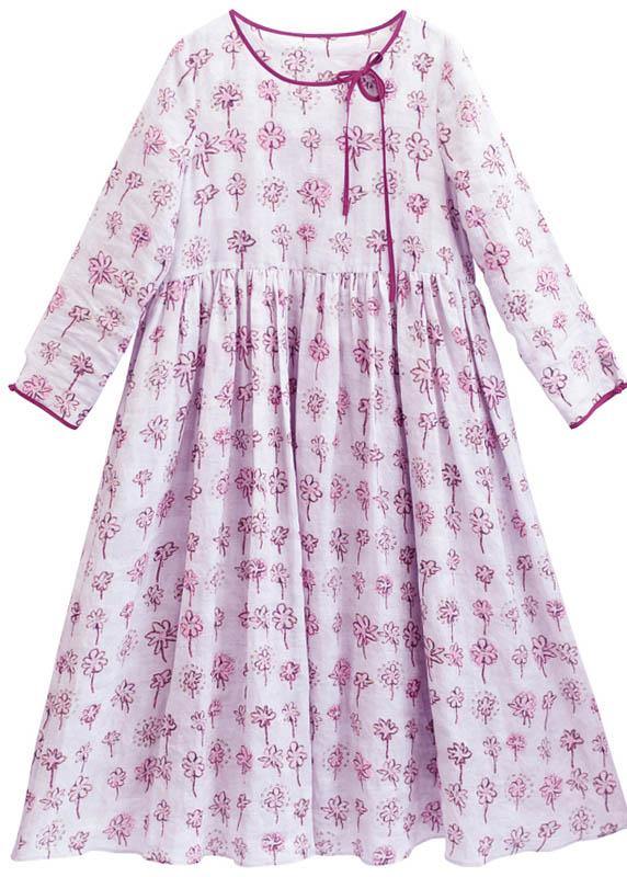 Unique O Neck Cinched Spring Quilting Clothes Tunic Floral Robe Dress - SooLinen