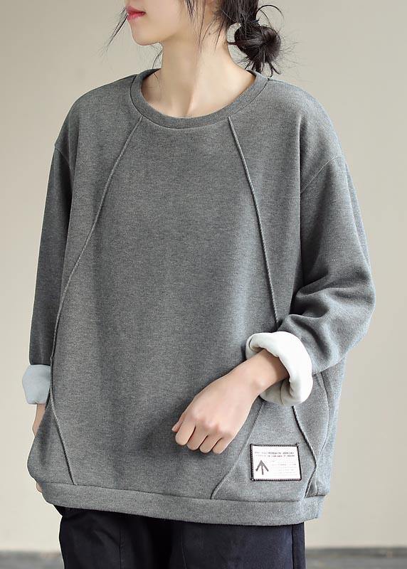 Unique O Neck Patchwork Spring Clothes For Women Fabrics Gray Blouse - SooLinen