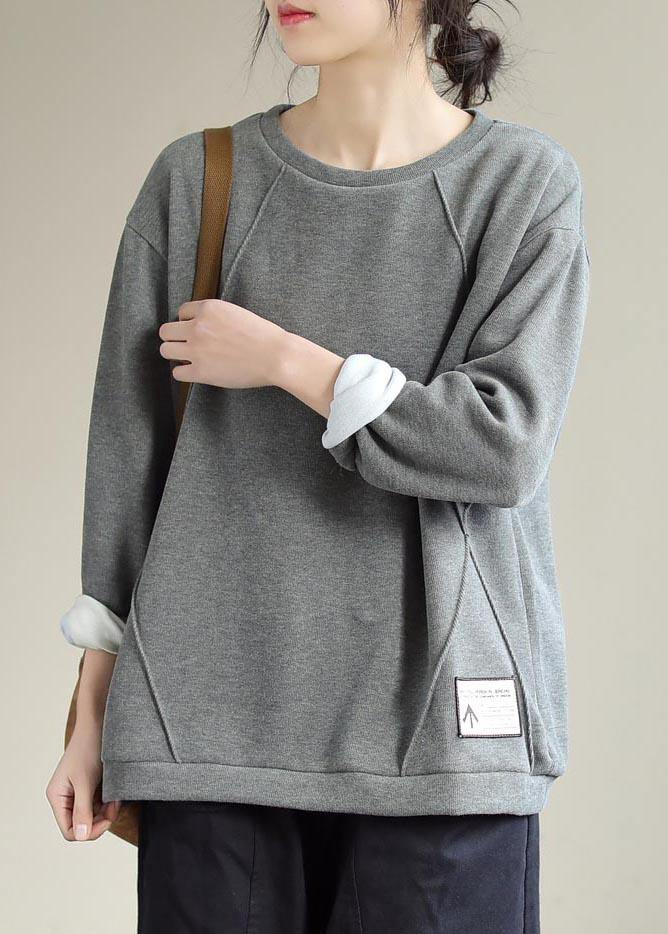 Unique O Neck Patchwork Spring Clothes For Women Fabrics Gray Blouse - SooLinen