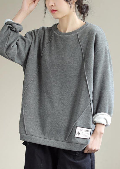 Unique O Neck Patchwork Spring Clothes For Women Fabrics Gray Blouse - SooLinen