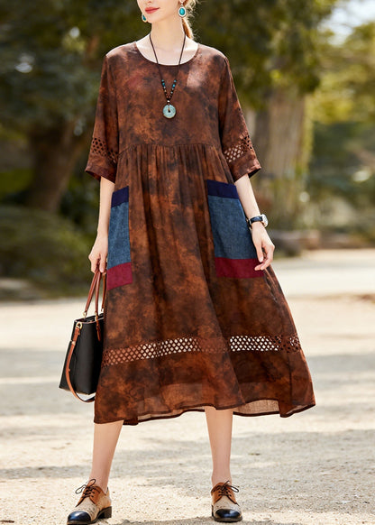Unique O Neck Print Patchwork Cotton Dress Summer